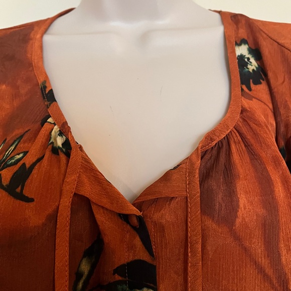 Lovestitch Burnt Orange Floral Button Down Peasant Style Blouse - Picture 2 of 10
